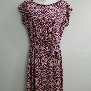 Boden purple abstract tie waist Dress sz 6